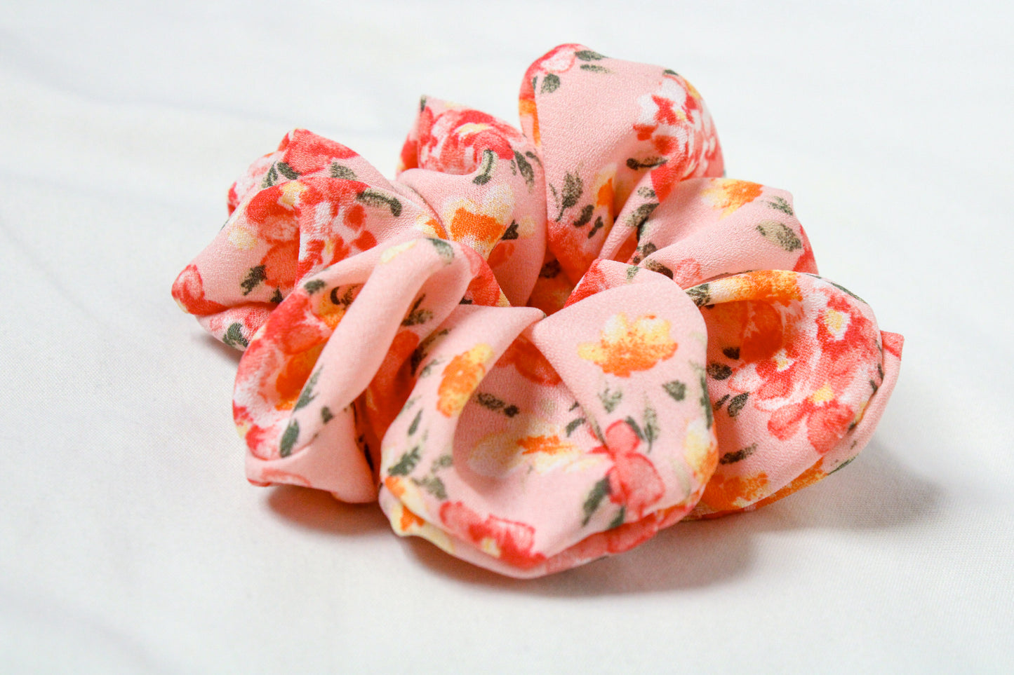 Peach Floral Scrunchie