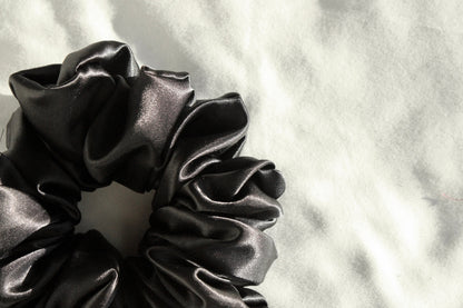 Jumbo Satin Black Scrunchie - Handmade, Oversized, XXL, Satin, Hair Accessories