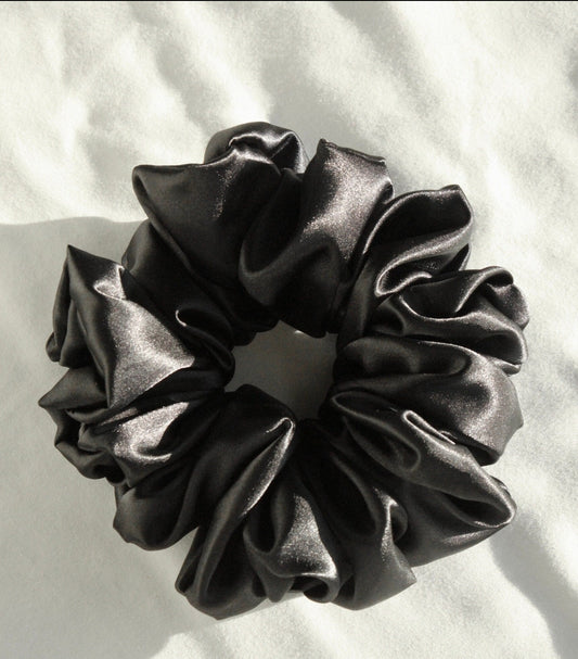 Jumbo Satin Black Scrunchie - Handmade, Oversized, XXL, Satin, Hair Accessories