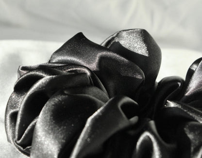 Jumbo Satin Black Scrunchie - Handmade, Oversized, XXL, Satin, Hair Accessories